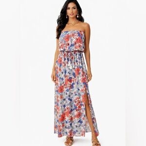 JAPNA -Strapless-Flutter Elastic Tassel Waist Slit  Maxi Dress Sz  X-Small💛